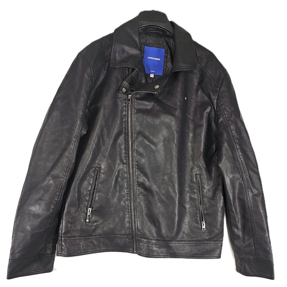 Jack & Jones men's black faux leather biker jacket